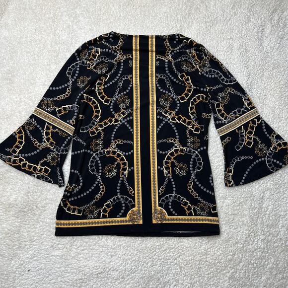 JM Collection Black Gold Chain Print Tunic Medium - Picture 10 of 11